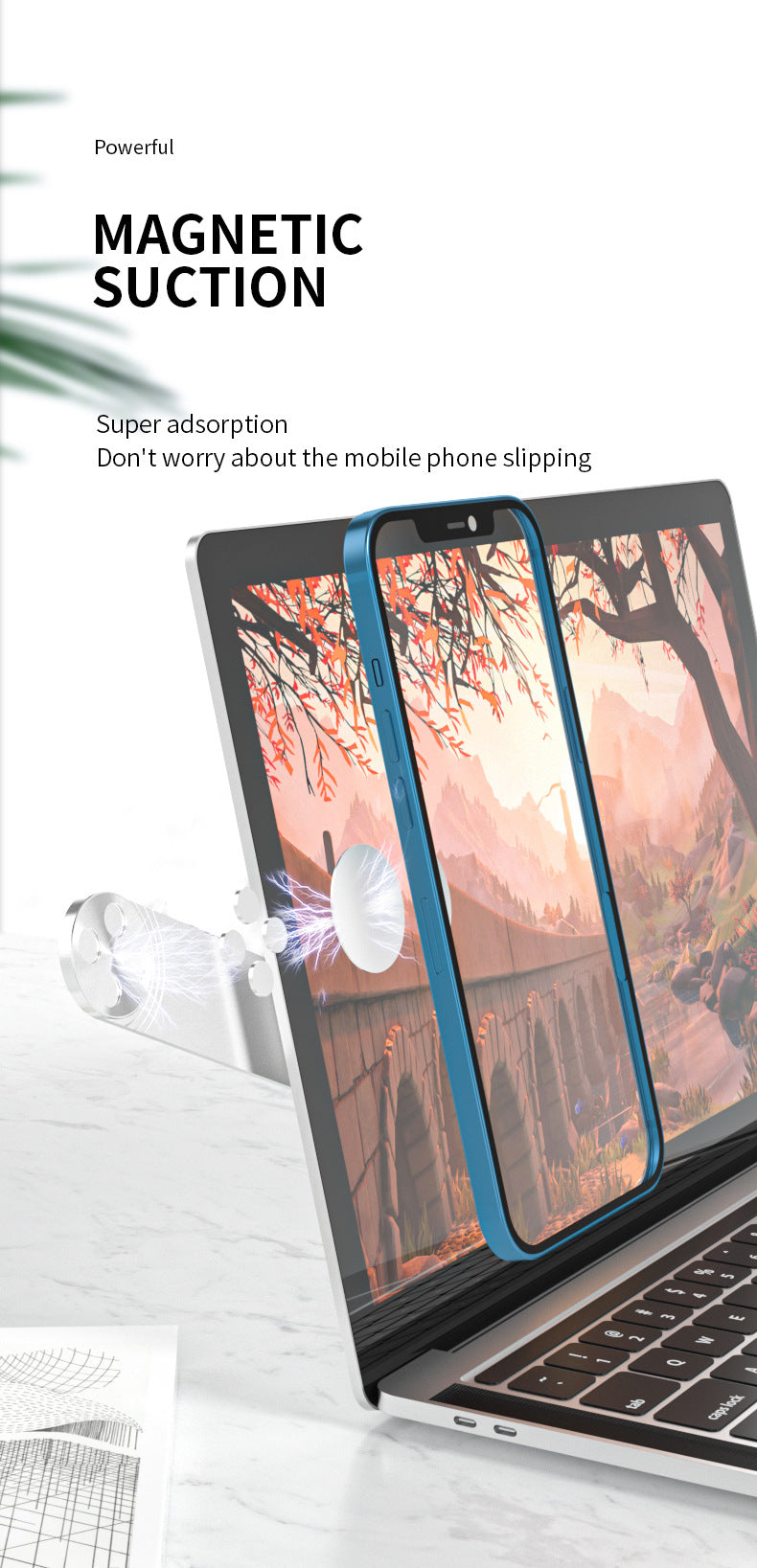 Magnetic Laptop Side Phone Holder Dual Screen