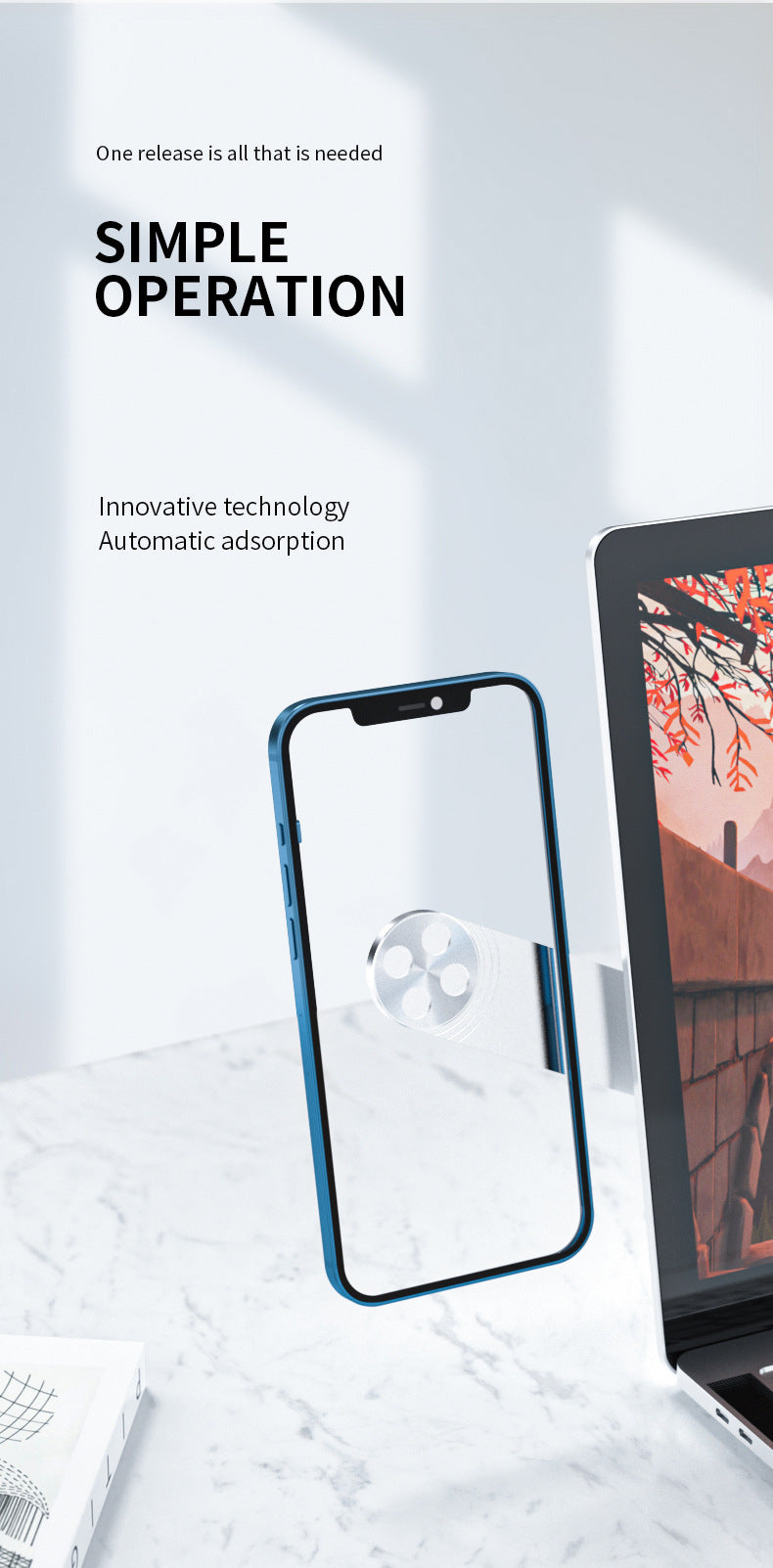 Magnetic Laptop Side Phone Holder Dual Screen
