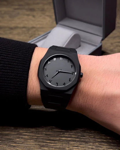 Arabic Black Aura Watch – Luxury Stainless Steel Wristwatch