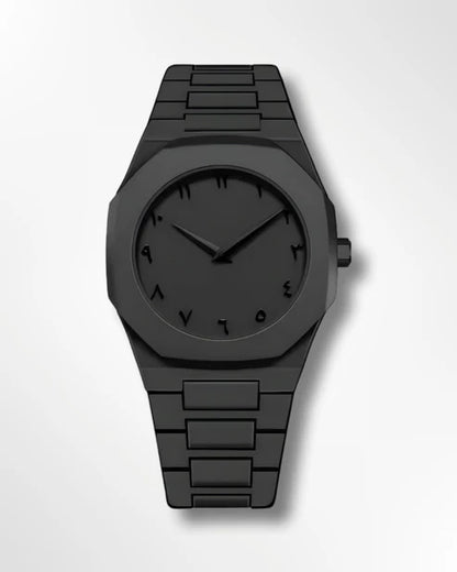 Arabic Black Aura Watch – Luxury Stainless Steel Wristwatch