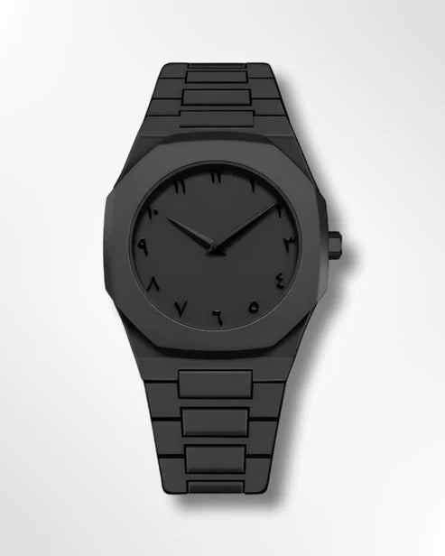 Arabic Black Aura Watch – Luxury Stainless Steel Wristwatch